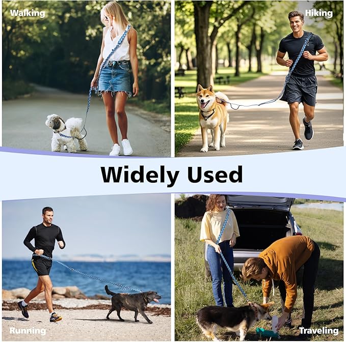 Hands Free Dog Leash, 8.5ft Adjustable Hands Free Leash for Medium Dogs, Versatile Handheld Crossbody Waist Lead with 3 Rings, for Running Jogging Walking, Sponge Handle, Geometric Blue