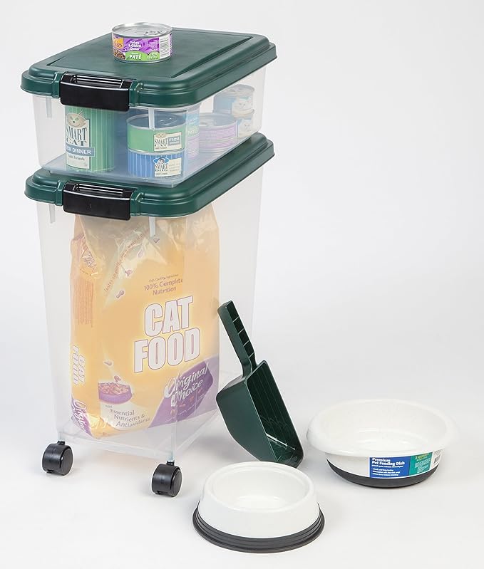 IRIS USA Remington Dog Food Storage Container, 30 lbs, 11 lbs, Airtight, Stackable, Wheels, Food Storage, Treat Box, 2-Cup Scoop