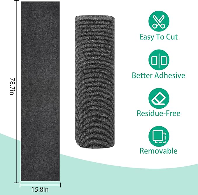 Cat Scratch Couch Furniture Protector, Trimmable Self-Adhesive Cat Scratch Carpet, DIY Climbing Cats Scratch Mat for Covering Cat Scratching Post and Wall & Door Protector from Cat Claws (Dark Grey)