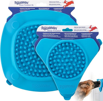 Aquapaw Silicone Dog Lick Mat - Suction Cup Slow Feeder Pad - Calming Bath Time Aid & Dog Grooming - Stress Relief & Pet Enrichment - Pack of 2 - XL & Small, Blue