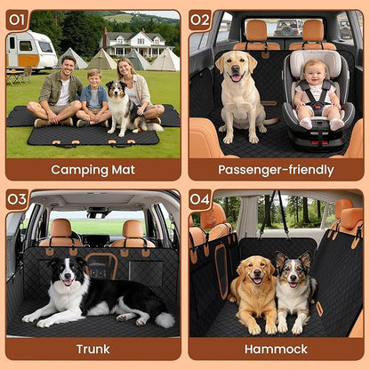 A-Pce Dog Car Seat Cover for Back Seat, Hard Bottom Back Seat Extender for Dogs, Back Seat Pet Cover for Dogs - Supports 400lbs, Waterproof Heavy Duty Scratch Dog Hammock for Car SUV and Small Truck