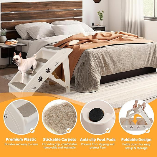 Dog Stairs for High Beds, Foldable Pet Steps Ramp with Non-Slip Bottom for Cats and Small Dogs, for Couch, Car, Portable Waterproof Dog Steps