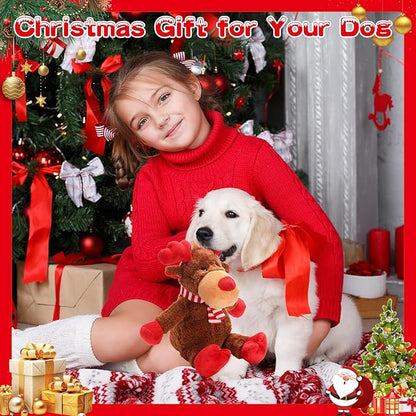 Christmas Dog Toys, Squeaky Dog Toys with Crinkle Paper, Plush Reindeer Toys, Interactive Stuffed Chew Toys, Gifts for Puppy, Small, Medium, Large Dogs