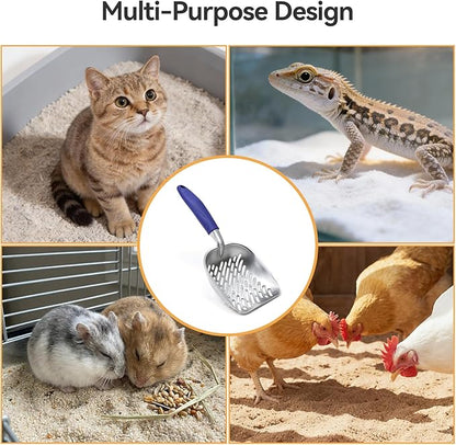 Cat Litter Scoop, Metal Scooper for Cat Box, Aluminum Alloy Sifter, Deep Shovel Poop Cleaner, Long Handle Ergonomic Grip, Rustproof Waterproof Construction, Design for Litter Box Cleaning