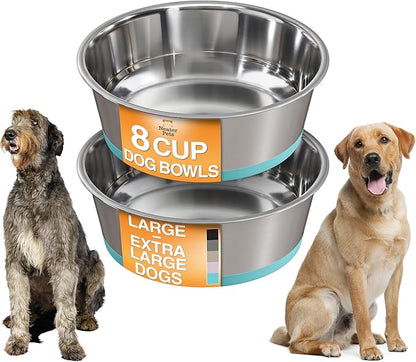 Neater Pet Brands Stainless Steel Dog Bowls with Non-Slip Rubber Bottom – Set of 2, 8 Cup (64 oz), Teal - Heavy Duty Metal Dog Bowl, Dishwasher Safe, Food or Water Bowl, Ideal for Large Dogs