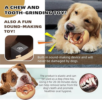 Dog Chew Toys for Aggressive Chewers, Indestructible Tough Squeaky Mental Stimulation Teeth Grinding Interactive Dog Chew Toys for Small/Medium/Large Dog Breeds, Creamy Scent Donut Brown