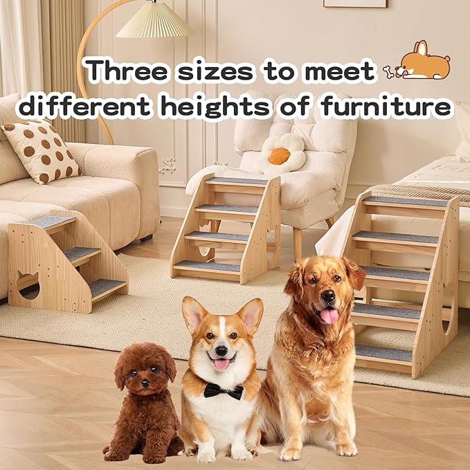Dog Stairs for Small Medium Large Dogs 14.17" H Load Capacity 150lbs Solid Wood Non-Slip Sturdy Pet Steps for Bed & Couch 3 Step 15.75 * 16.93 * 14.17"