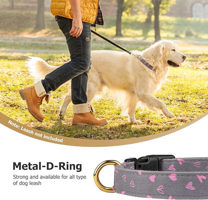 Cotton Handmade Dog Collar Cute and Distinctive Patterns Grey Heart with Pendant for Girl Boy Dogs Collars L