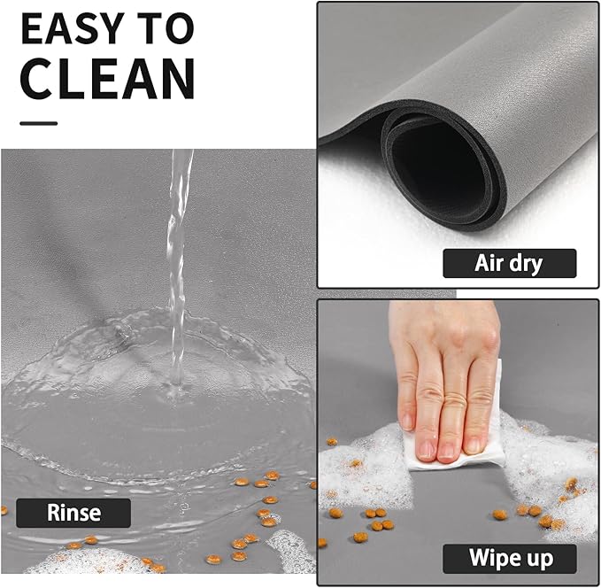 Dog Food Mat - Absorbent Cat Mat for Food and Water, No Stains Pet Feeding Bowl Mat, Easy to Clean Pet Placemats, Quick Dry Dog Water Dispenser Mat for Messy Drinkers | Paw Grey 24"x 36"