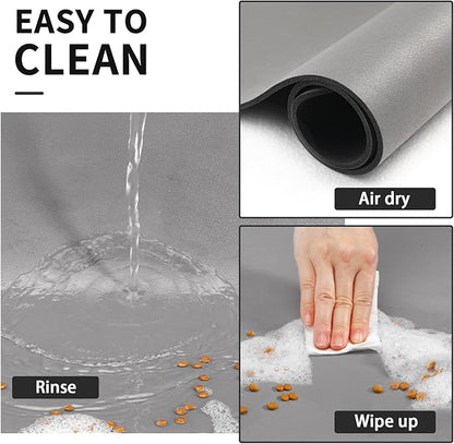 Dog Food Mat - Absorbent Cat Mat for Food and Water, No Stains Pet Feeding Bowl Mat, Easy to Clean Pet Placemats, Quick Dry Dog Water Dispenser Mat for Messy Drinkers | Paw Grey 12"x 19"
