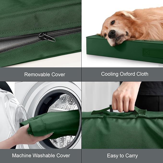 Outdoor All Weather Dog Bed, XXL Waterproof Dog Bed for Large Dogs, Orthopedic Egg Crate Foam Pet Mat with Removable Washable Oxford Cooling Cover, 47x29 Inch, Dark Green