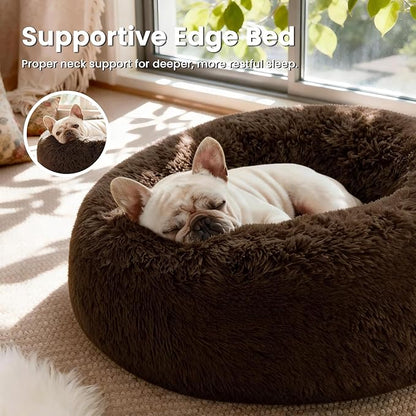 Love's cabin 20in Cat Beds for Indoor Cats - Cat Bed with Machine Washable, Waterproof Bottom - Dark Brown Fluffy Dog Pet Calming Cushion Bed for Joint-Relief and Sleep Improvement
