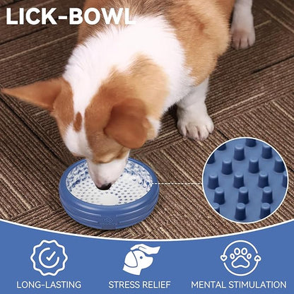 Dog Lick Bowl, Animire Freeze Lick Mat for Dogs, Non-Slip Slow Feeder Licking Bowl Enrichment Treat for Distraction Anxiety Relief, Food Grade Silicone, Dishwasher Safe(Dark Blue,S)
