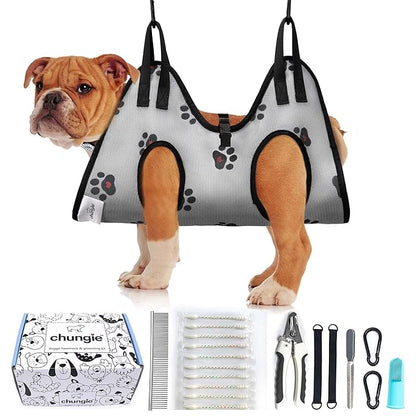 Dog Grooming Hammock for Dogs – Dog Restraint for Nail Trimming with Pet Nail Clipper – Dog Sling for Grooming, Dog Hammock for Nail Cutting & Grooming Harness (Legs Spacing:11-14”)/Max W:45lb)