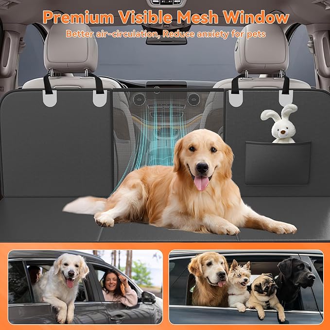 Back Seat Extender for Dogs, Hard Bottom Dog Car Seat Cover for Truck Back Seat, Dog Hammock for Car, Upgraded PU Leather Material, Larger Space, Holds 400lbs