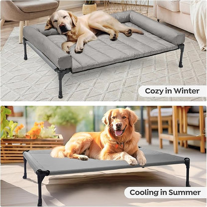 Veehoo Cooling Elevated Dog Bed Add Removable Waterproof Bolster Cushion Mat, Raised Pet Cot with Breathable Teslin Mesh, No-Slip Feet, Dog Couch Bed for Indoor Outdoor, 59x37.5inches, Grey, CWC2331B