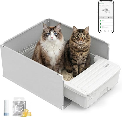 Open Top Self Cleaning Litter Box, Large Capacity Automatic Litter Box with APP Control,Odor Control, Anti-Pinch, Automatic Cat Litter Box for Multiple Cats