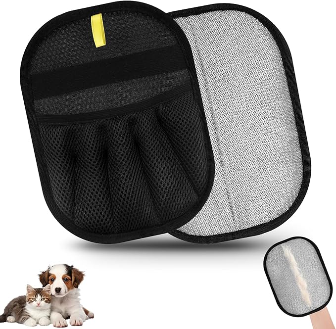 Electrostatic Pet Hair Removal Glove for Cats & Dogs | Reusable & Quick-Clean Design | Effortlessly Removes Hair from Couch, Carpet, Car Seats & Clothing (2 PCs)