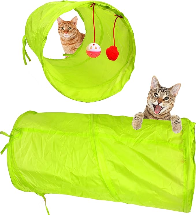Youngever 24 Cat Toys Kitten Toys Assortments, 2 Way Tunnel, Cat Feather Teaser - Wand Interactive Feather Toy Fluffy Mouse, Crinkle Balls for Cat, Puppy, Kitty, Kitten