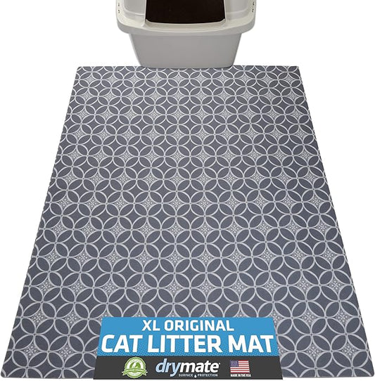 Drymate Cat Litter Box Mat, Litter Trapping Mat, Waterproof, Urine-Proof, Absorbent, Machine Washable, Soft on Paws, Contains Mess, Protects Floors, Kitten Supplies, Indigo Grey, 29x36 XL