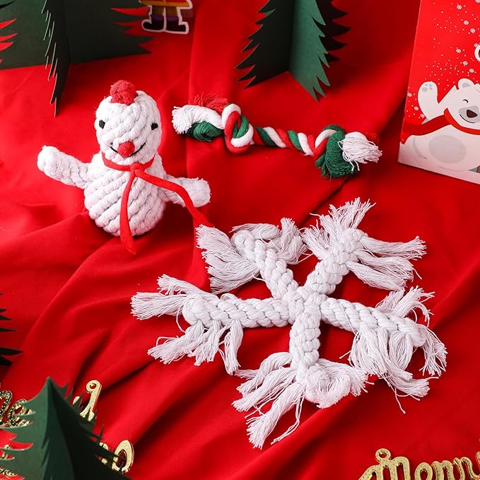 LUCKITTY Christmas Dog Ropes Toy Set - for Small, Medium, and Large Dogs - Includes a Knot Toy, a Snowman, and a Snowflake
