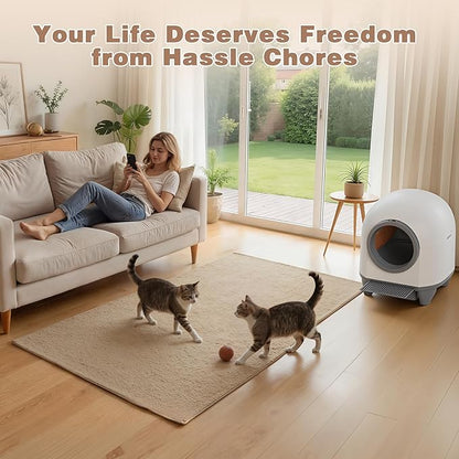 Greesum Smart Self-Cleaning Cat Litter Box, Fully Enclosed Automatic Litter Box with App Control, Safety Sensors& Large Capacity for Multi-Cat Homes, Includes Waste Bags & Mat