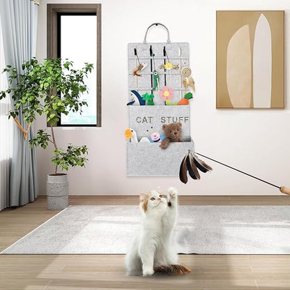 5-layer Cat Wand Toy Storage Bag, 31.6in Multifunction Pet Toy Storage Hanging Bag