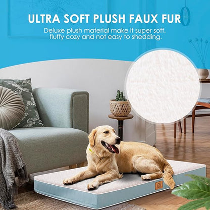Orthopedic Dog Bed for Large Dogs - Big Waterproof Dog Crate Bed with Removable Washable Cover, Egg Crate Foam Support, Anti-Slip Bottom, Deluxe Plush Pet Bed Mat (Blue)