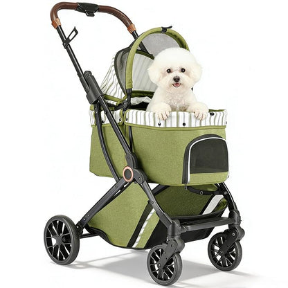 Pet Stroller for Small Dogs & Cats – Easy One-Hand Fold, Supports Up to 35 lbs – Green