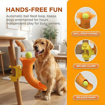 Automatic Dog Ball Launcher Toy - Adjustable Height, Interactive Fetch Machine for Indoor/Outdoor Play, Energy Release & Training, Fun for All Dog Sizes (Attaches to Door/Post/Table)
