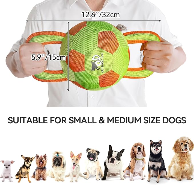 ALL FOR PAWS Dog Ball with Handles, Dog Toy with Squeaker, Interactive Tug of War Ball Toy for Small and Medium Dogs, 12.6 x 5.9 x 5.9 Inch