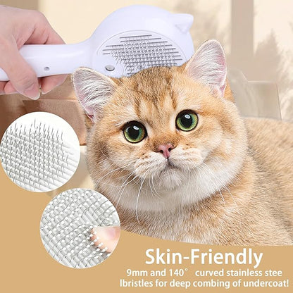 Pet Steam Brush for Cats & Dogs ，3-in-1 Pet Grooming Comb，Reduces Shedding, Soft Bristles, Promotes Healthy Coat-Comes - Includes Waterless Shampoo，White