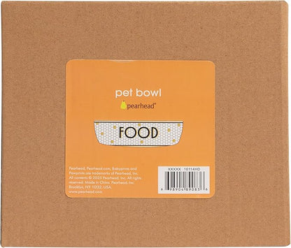 Pearhead Ceramic Dog Food Bowl – Bistro Tile Honeycomb with Gold Accents Stoneware Pet Food & Water Bowl for Small Dogs, Weighted Non-Plastic Feeding Dish, Small/Medium 2.25 Cups/ 18 oz