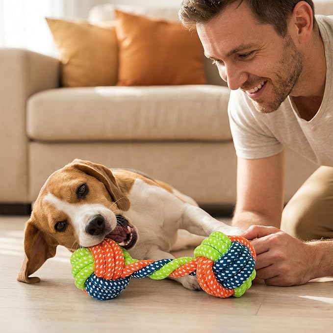 Dog Rope Toys for Small Dogs, 3 Pack Durable Cotton Rope Dog Toys for Aggressive Chewers, Interactive Tug of War Puppy Chew Toys for Teeth Cleaning, Carrot Rope Toy, Rope Ball & Knotted Rope
