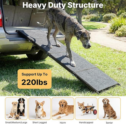 Veehoo Dog Ramp for Car Truck SUV 71" Long 20" Extra Wide, Foldable Dog Ramp with Non Slip Rug Surface for Large Dogs, Portable Folding Outdoor Pet Stairs for Dogs to Get in Car, Support up to 220lbs