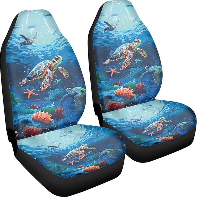 Sea Turtle Printed Car Seat Covers Washable Seat Protector for Women Men Bottom Seat Cushion Covers, Anti-Slip Seat Protector for SUV Truck Vans Sedans