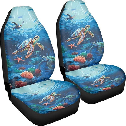 Sea Turtle Printed Car Seat Covers Washable Seat Protector for Women Men Bottom Seat Cushion Covers, Anti-Slip Seat Protector for SUV Truck Vans Sedans