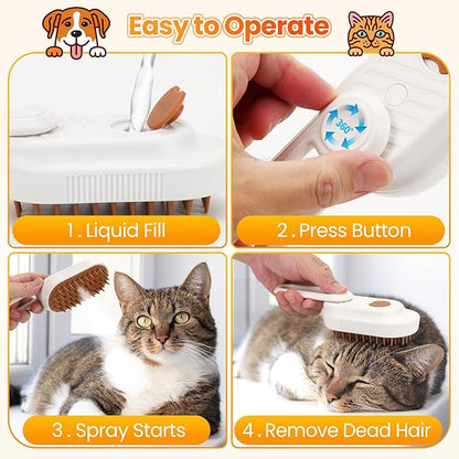 Vrurc 4-in-1 Rechargeable Steam Pet Brush - Gentle Fur Removal for Cats & Dogs, Anti-Static & Deshedding, Ideal for Short & Long Hair, Easy to Use