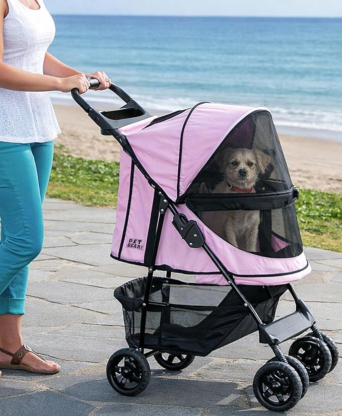 Pet Gear No-Zip Happy Trails Pet Stroller for Cats/Dogs, Zipperless Entry, Easy Fold with Removable Liner, Storage Basket + Cup Holder, Cotton Candy