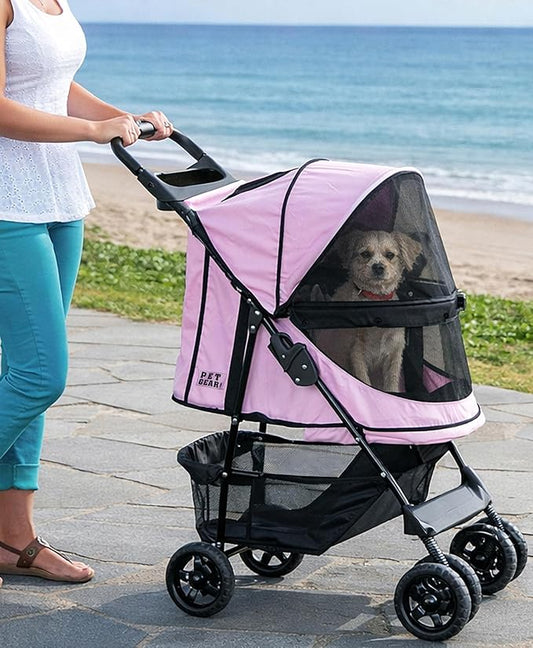 Pet Gear No-Zip Happy Trails Pet Stroller for Cats/Dogs, Zipperless Entry, Easy Fold with Removable Liner, Storage Basket + Cup Holder, Cotton Candy