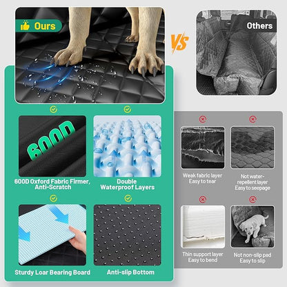 Dog Car Seat Cover for Back Seat,Waterproof Back Seat Extender for Dogs with Hard Bottom,Dog Hammock for Cars, SUVs,Pet Seat Cover for Back Seat Holds 400lbs with Mesh Window & Pocket