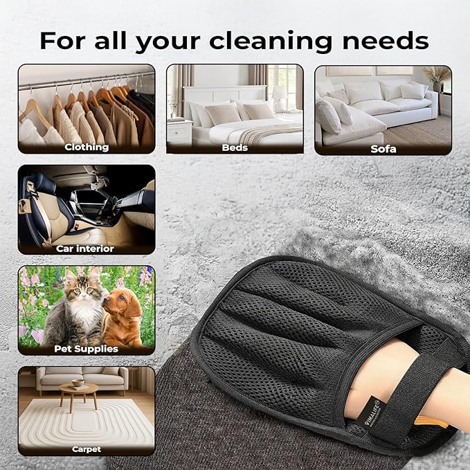 VIMALIFE Pet Hair Removal Glove for Dogs and Cats, Quick Cleaning Electrostatic Hair Remover, Reusable for Sofa, Carpet, Clothing & Car Seats, Easy Fur Cleaning Tool for Home & Travel, Black