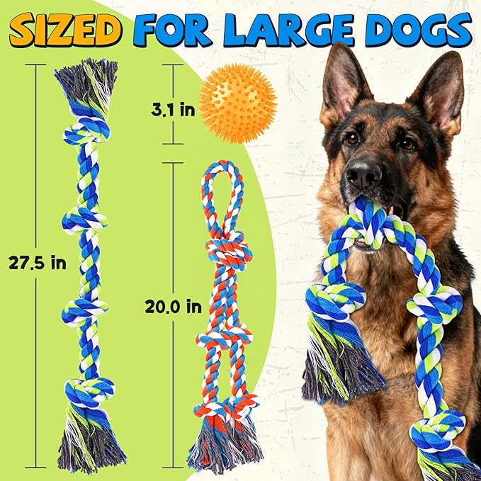 Tough Dog Toys for Aggressive Chewers – 3 Pack Tough Chew Toys for Large Dogs, Strong Rope Toys Ideal for Tug-of-War & Teeth Cleaning