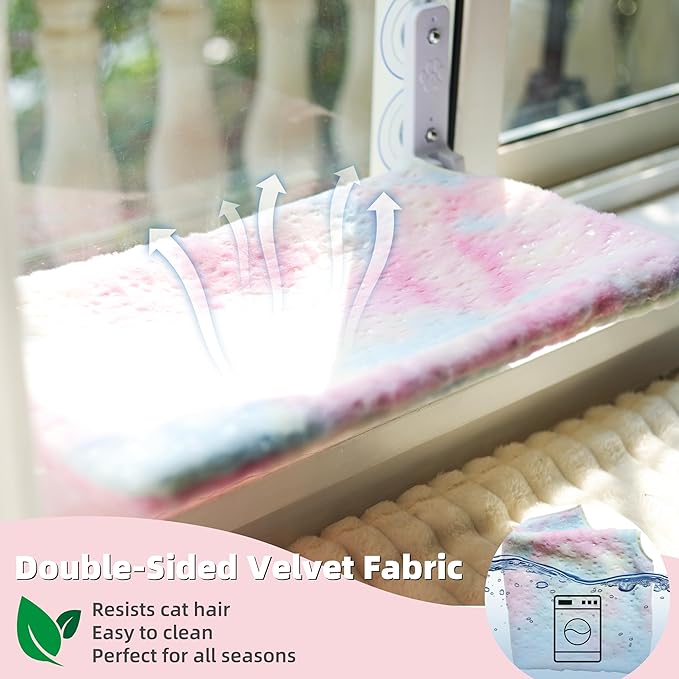 Foldable Cat Window Perch, Cordless Cat Hammock with Strong Suction Cups for Cats Inside, Gradient Color Shiny Fabric, Cute Pet Seat Bed for Kittens with Movable Toy Hooks (Small)