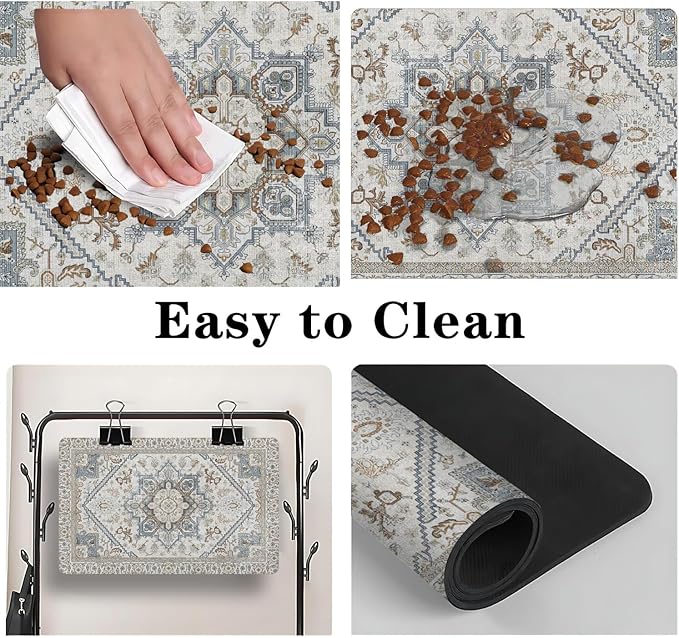 Dog Food Mats for Floors, Absorbent and Quick-Drying Pet Cat Food Mat,Anti-Fouling and Easy-to-Clean Pet Feeding Mat,Dog Bowl Mat for Messy Drinking Water Bowls.17 x27, Bohemia Style