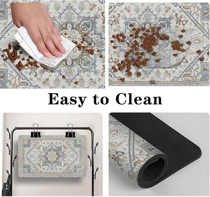 Dog Food Mats for Floors, Absorbent and Quick-Drying Pet Cat Food Mat,Anti-Fouling and Easy-to-Clean Pet Feeding Mat,Dog Bowl Mat for Messy Drinking Water Bowls.12 x20, Bohemia Style