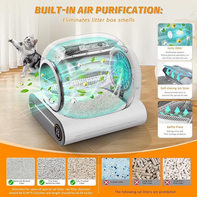Self Cleaning Cat Litter Box, 65L+ 9 L Extra Large Robot Automatic Litter Box for Multiple Cats, APP Control, Deodorization with 1 Odor Eliminator, 3 Rolls Litters Bags