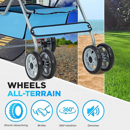 BestOffice Pet Stroller for Small Medium Dogs & Cats, 4-Wheel Foldable Dog Stroller with Cup Holder, Lightweight Travel Carrier, Waterproof Design for Outdoor Walks, Blue