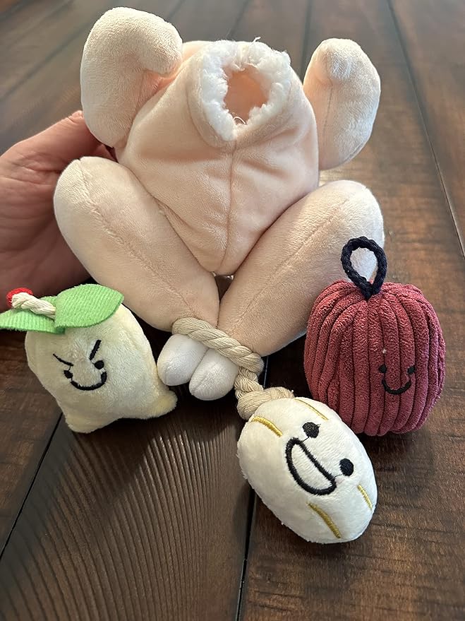 Glow Pups Plush Dog Toy Set of 4, Interactive Squeaker Toys for Dogs, Plush Material, Hide and Seek Game, Food Parody Design, Peach Color, Fun and Durable for Puppies