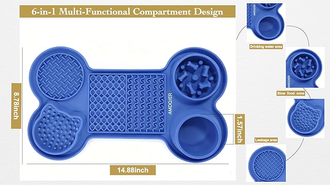 Pet Feeding Dishes,Slow Feeder Lick Mat for Dogs,Cat Licking Mat with Strong Suction Cups - 6-in-1 Interactive Snuffle Mat for Fast Eaters,Anxiety Relief,Grooming & Bath Time-BPA-Free(Sky Blue)